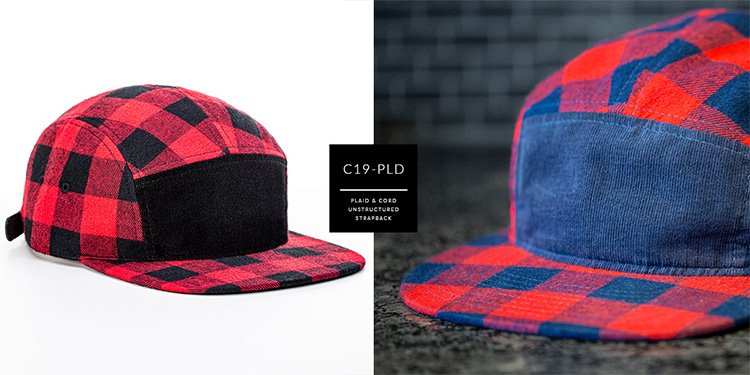 C19-PLD Custom Plaid 5 Panel Camp Hat Similar Style Button