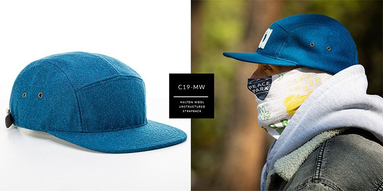 C19-MW Custom Melton Wool 5 Panel Camp Hat Similar Style Button