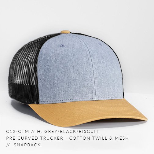 c12-CTM // Pre Curved Trucker Hat - Cotton Twill & Mesh // Custom Snapback  — CAPTUER HEADWEAR