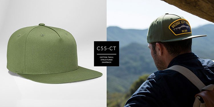 C55-CT Custom Pinch Front Cotton Twill Flat Bill Hat Similar Style Button