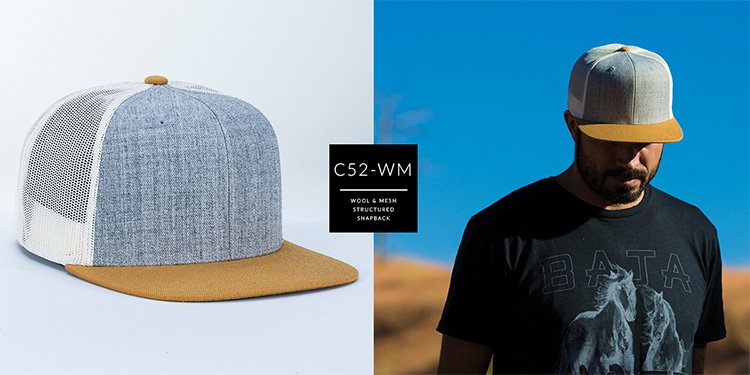 C52-WM Wool Mesh Custom 6 Panel Trucker Hat Similar Button