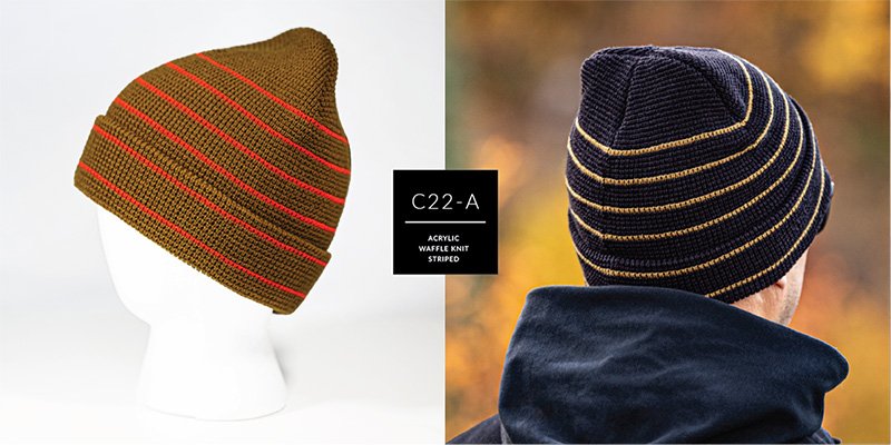 C22-A // STRIPED WAFFLE KNIT BEANIE - ACRYLIC