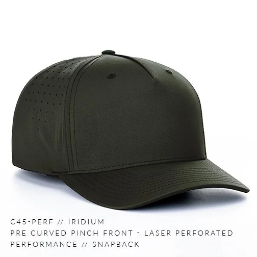C45-PERF - Pre Curved Pinch Front Laser Perforated Performance Fabric Custom Snapback Hat - Iridium