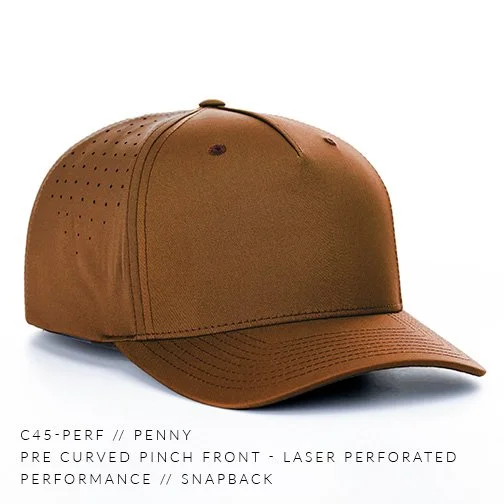 C45-PERF - Pre Curved Pinch Front Laser Perforated Performance Fabric Custom Snapback Hat - Penny