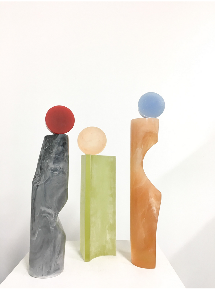 Leg with Red Dot, Boy, Woman with Blue Dot