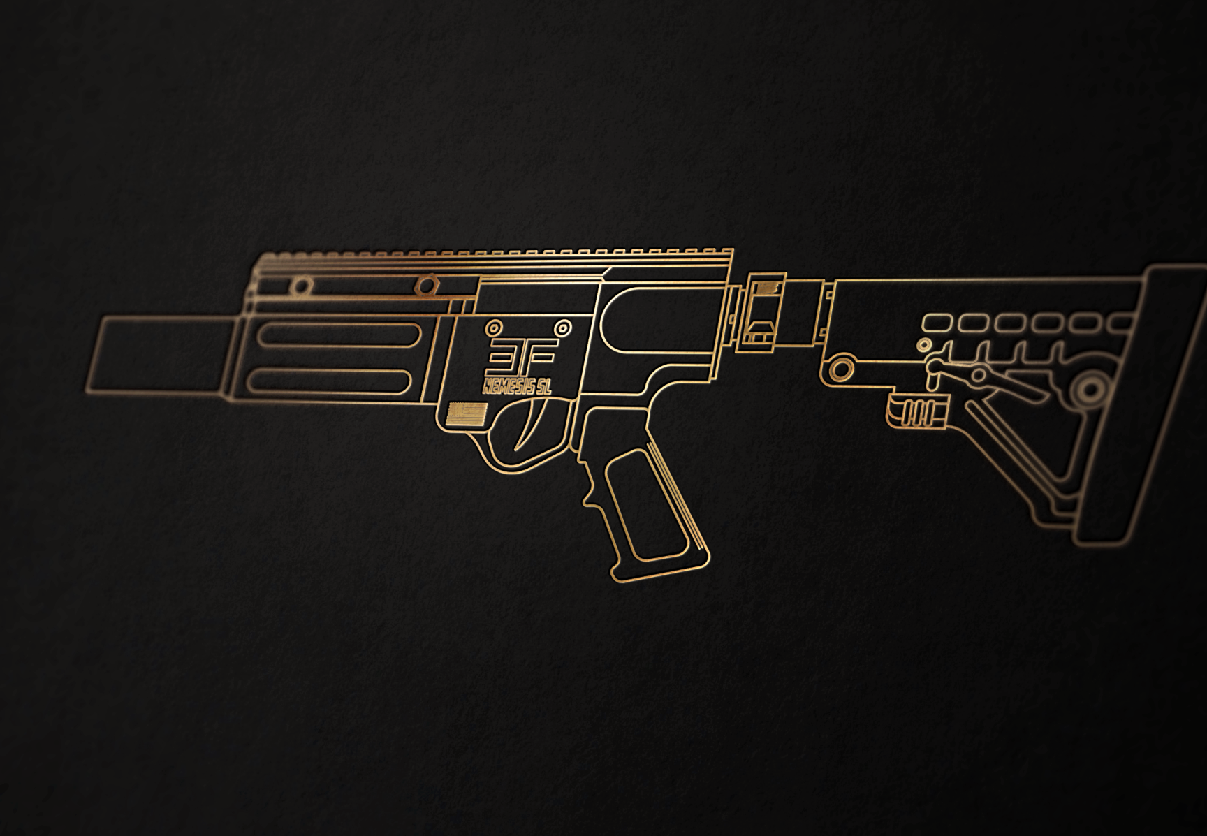 37 MM Launcher Line Drawing in Gold Foil