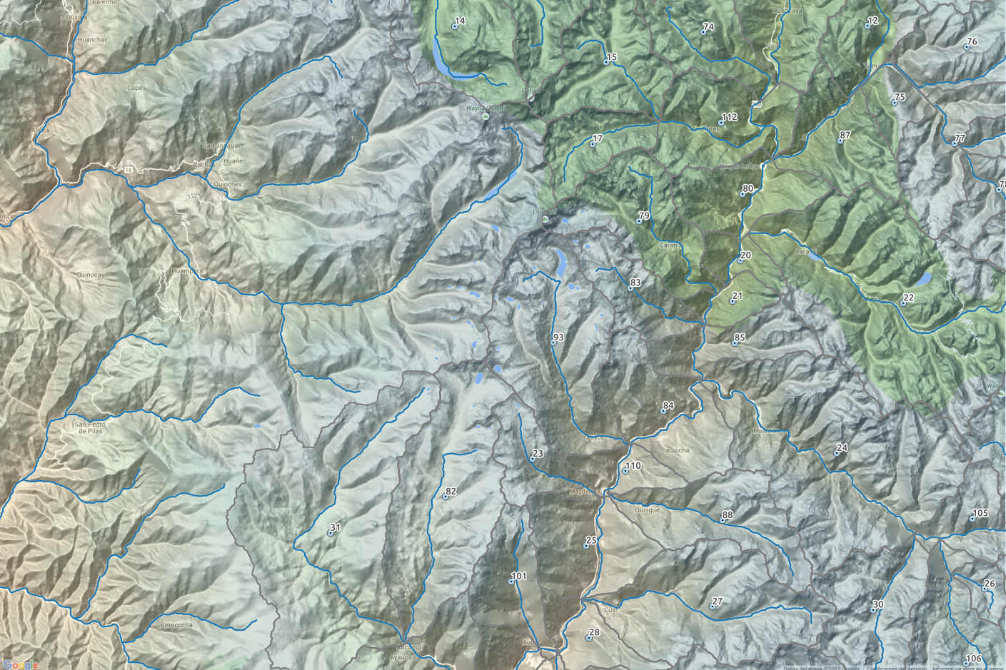 Interpretación de red hídrica y subcuencas. Datos procesados en QGIS y SAGA GIS