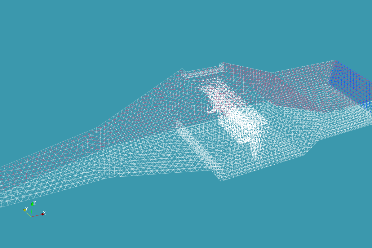 Malla tetrahedrica realizada en Salome Platform e importada a OpenFOAM