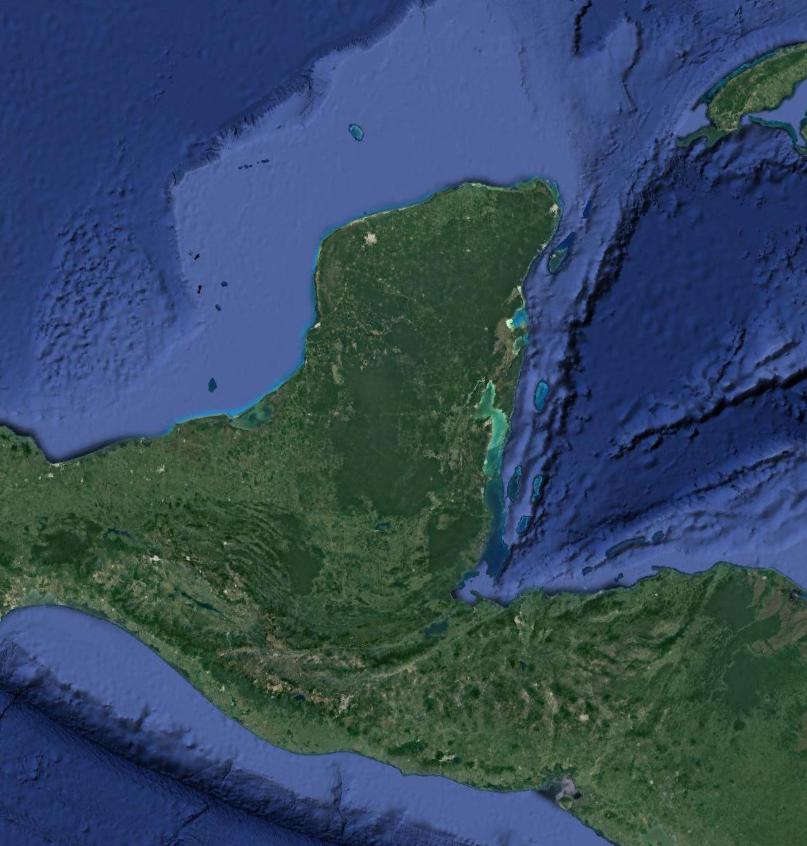 Vista área de la Península de Yucatán