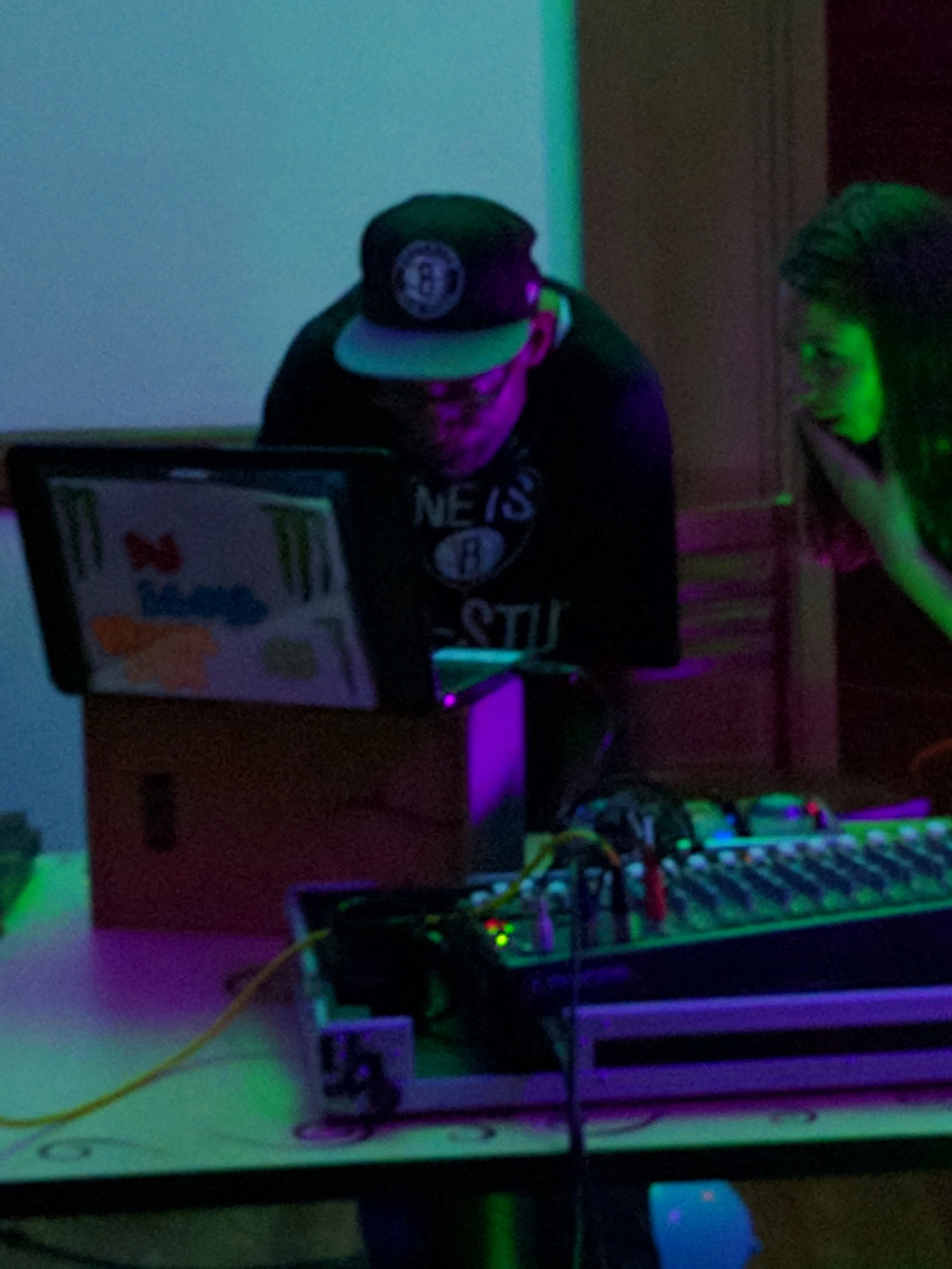 "DJ Lloyd, what tunes you are spinning there on your laptop! DJ Lloyd!"