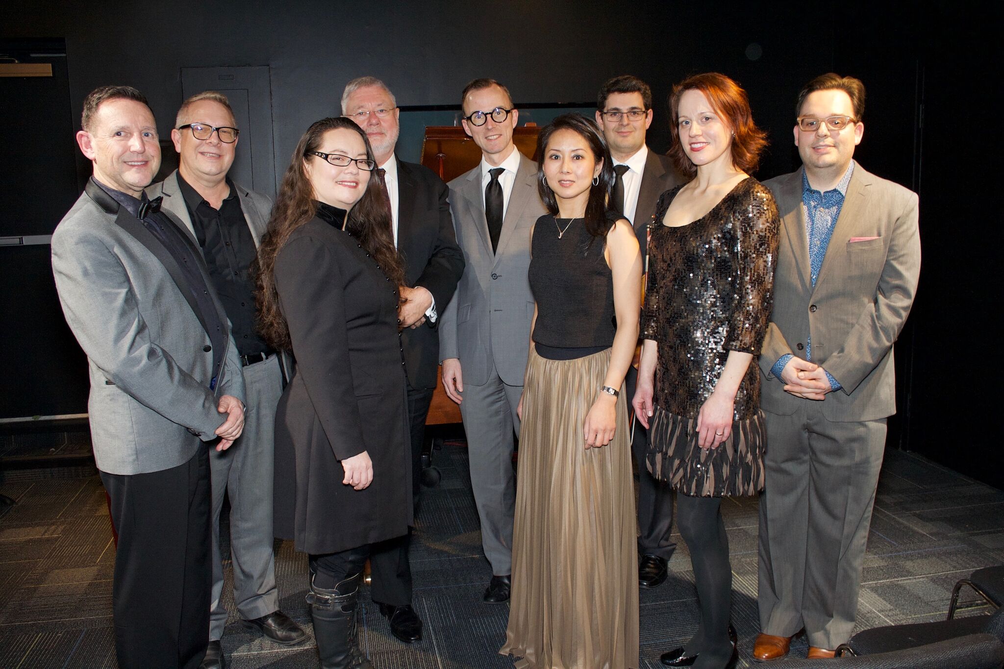 Terence Dawson, piano; Sean Bickerton, CMC BC Director; Rachel Iwaasa, piano; David Duke; Joseph Elworthy, cello; Amanda Chan, piano; Nicholas Wright, violin; Robyn Driedger-Klassen, soprano; Stefan Hintersteininger, CMC BC Librarian Photo: Tom Hudock