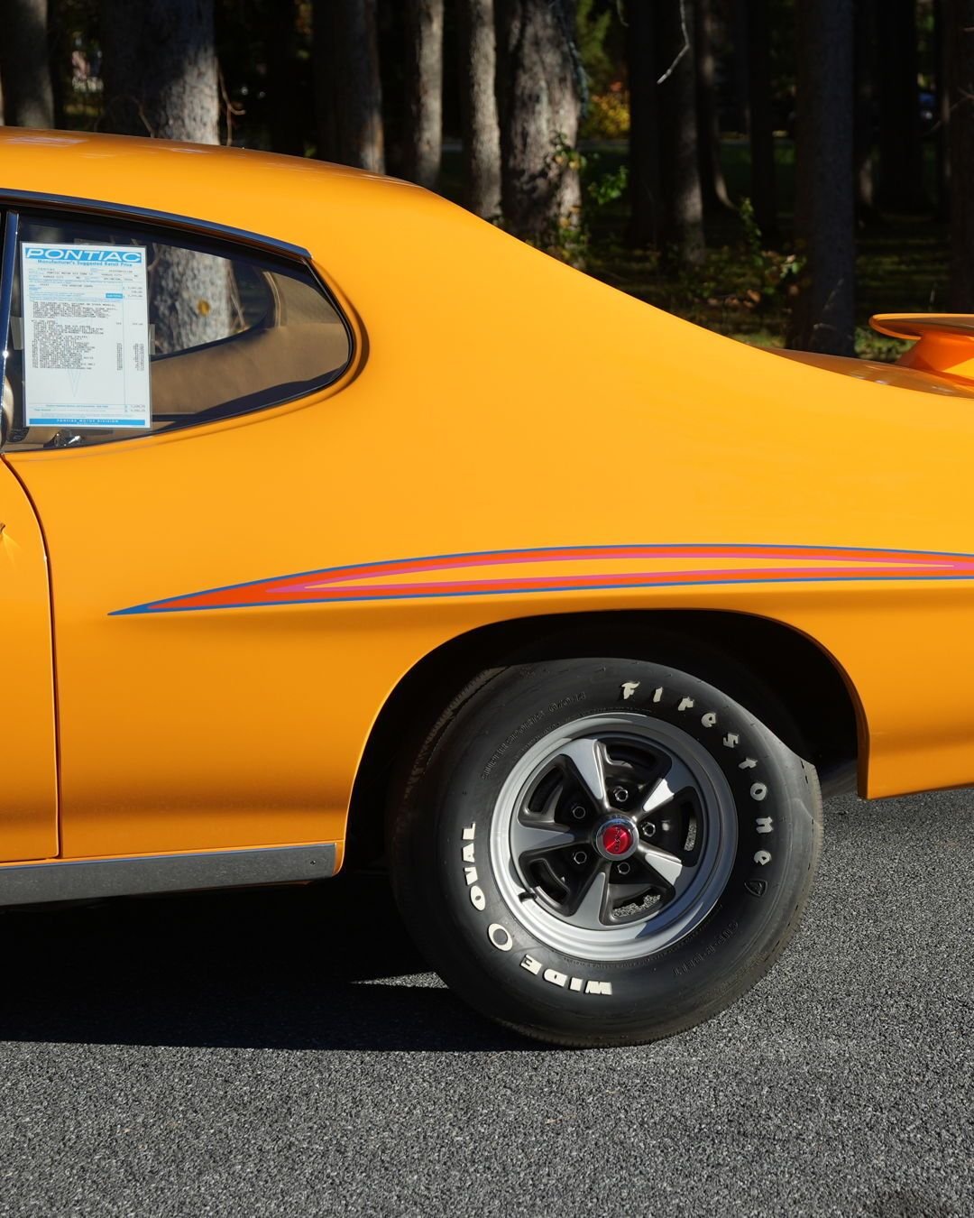 Orbit Orange 1970 Pontiac GTO Judge with RAM AIR IV. Guess what the window stickers reads - $4,793.73. Come see it in the Freihofer Gallery, 1st Floor.
