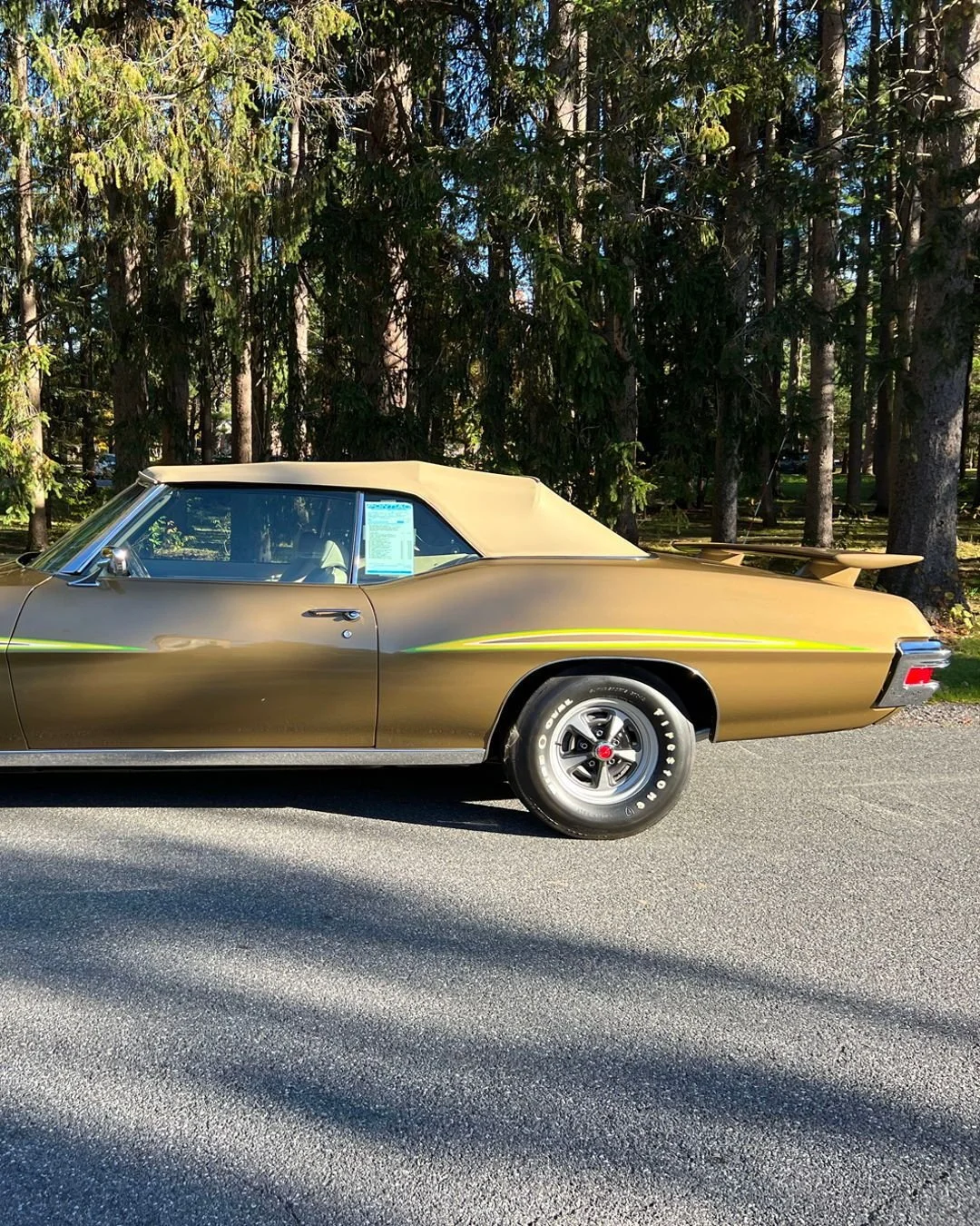 This car represents 1 of 6 automatic Ram Air IV convertibles produced and is the only one finished in Granada Gold! Come check it out part of Pontiac the Dawn of Muscle.