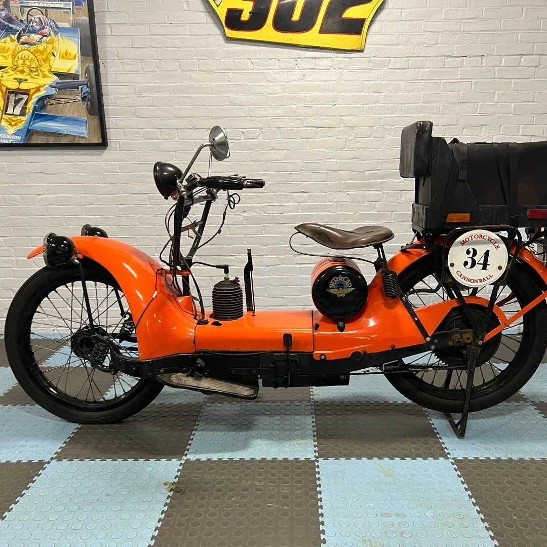1923 Ner-a-Car - This NY made motorcycle has been driven cross-country twice. On display Freihofer Gallery.