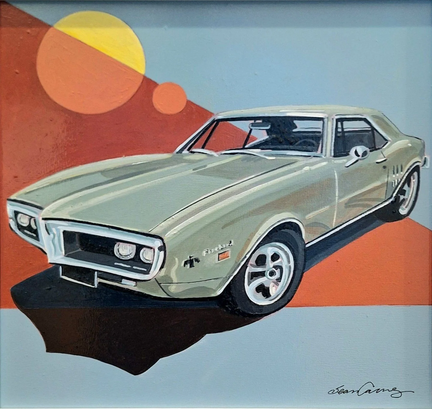 Artwork Wednesday - "Firebird" by Sean Carney, On exhibit now 1st Floor. 12"x12" Minwax wood stain on panel. $1000