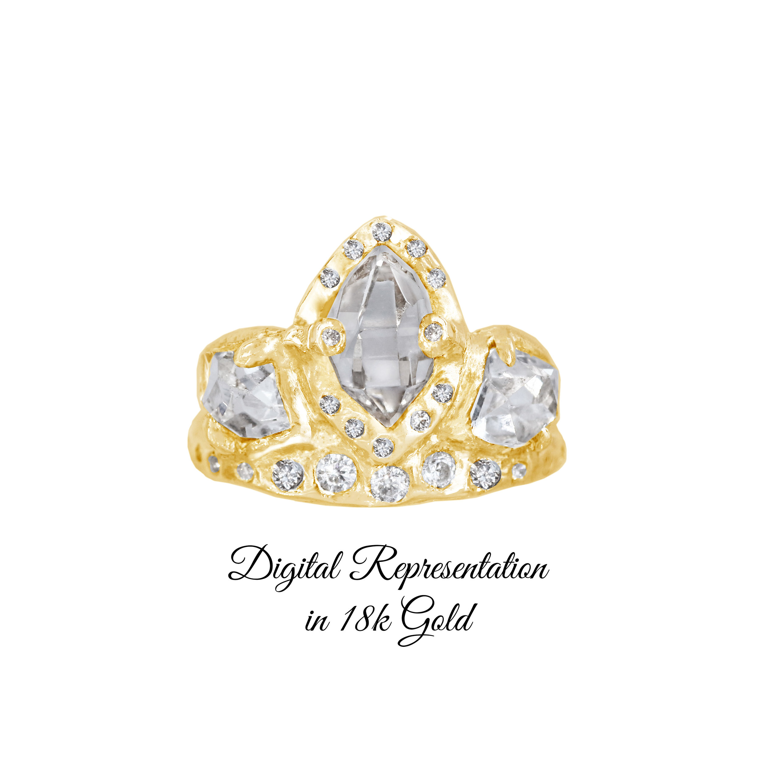 Custom Herkimer & Diamond Engagement Ring in 18k GoldCustom Herkimer & Diamond Engagement Ring in 18k Gold