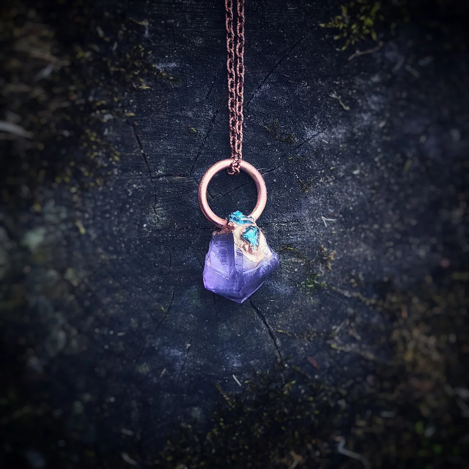 Copper Rough Amethyst Turquoise Pendant Necklace — Archaic Elements
