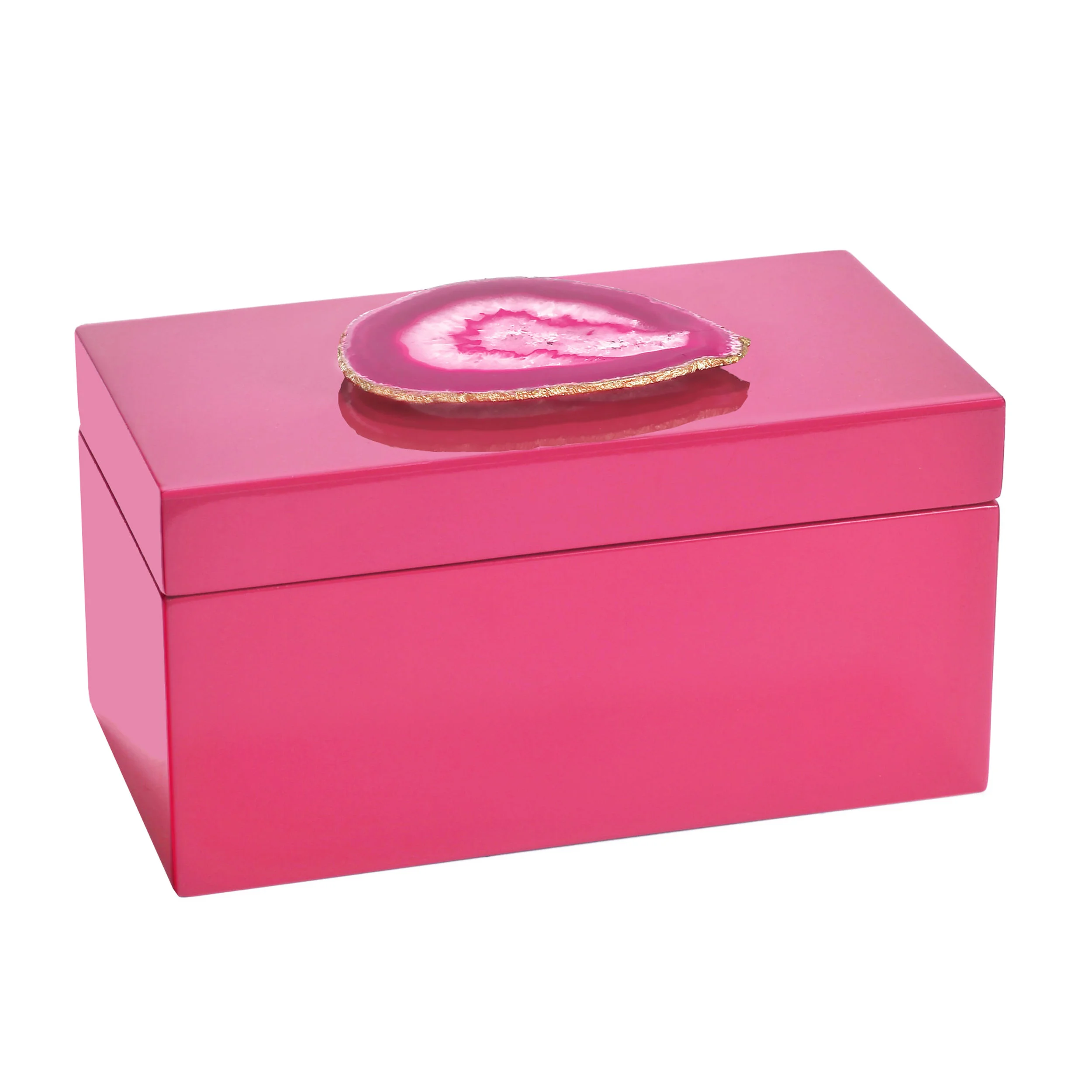 Large Pink Agate Fuchsia Lacquered Box