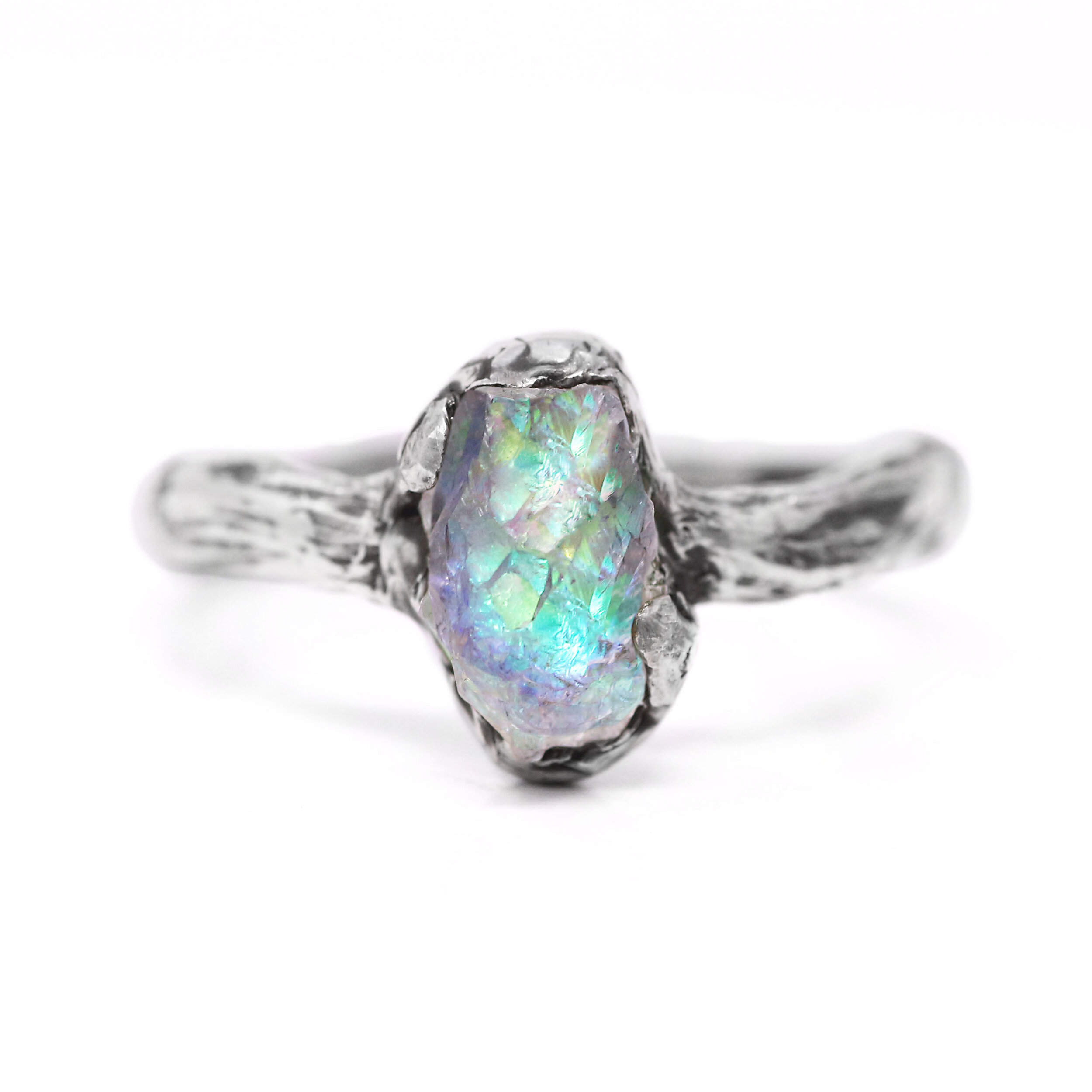 Holographic Rough Amethyst Twig Ring
