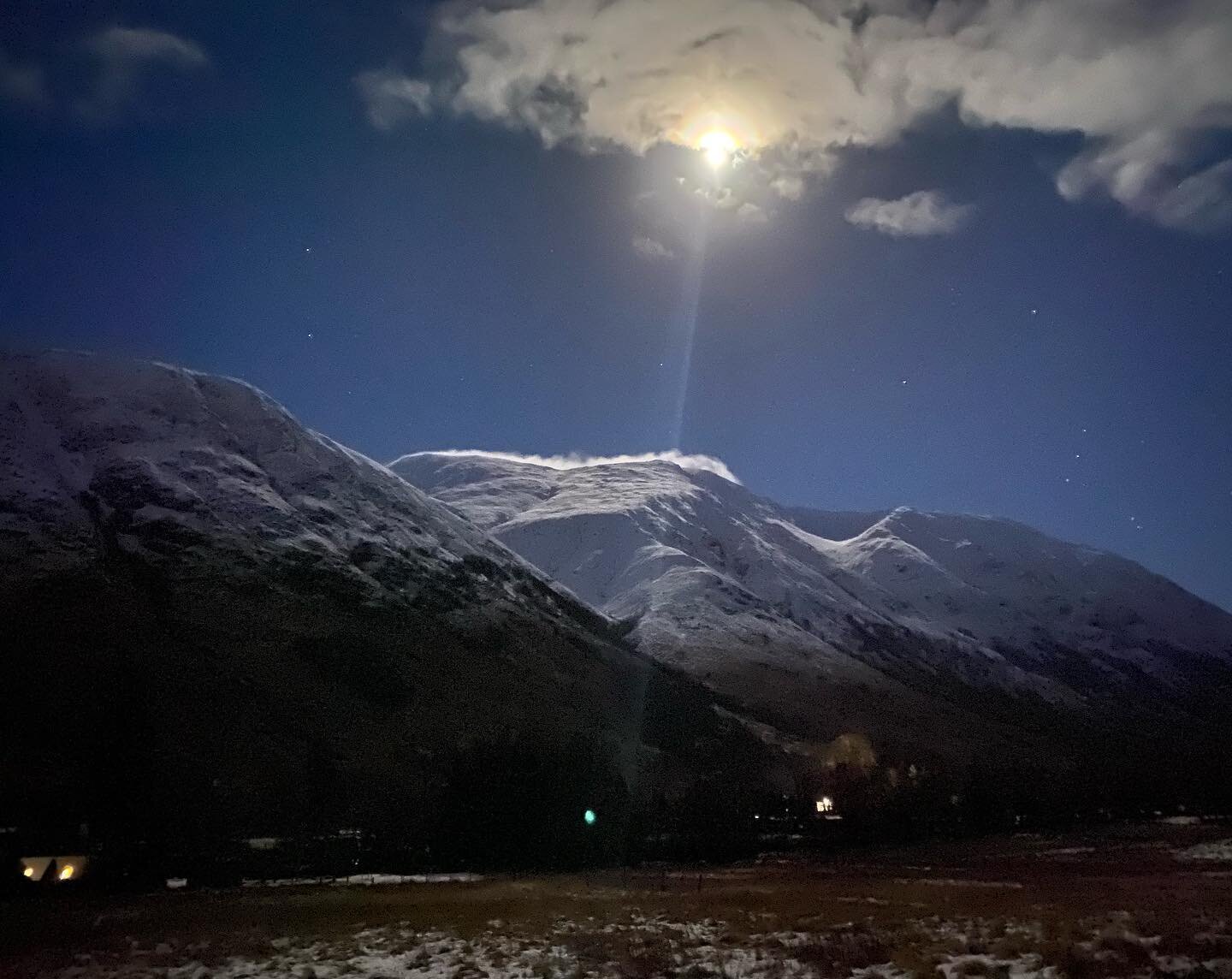 A snow-capped Ben Nevis illuminated by moonlight the other night. Magical.