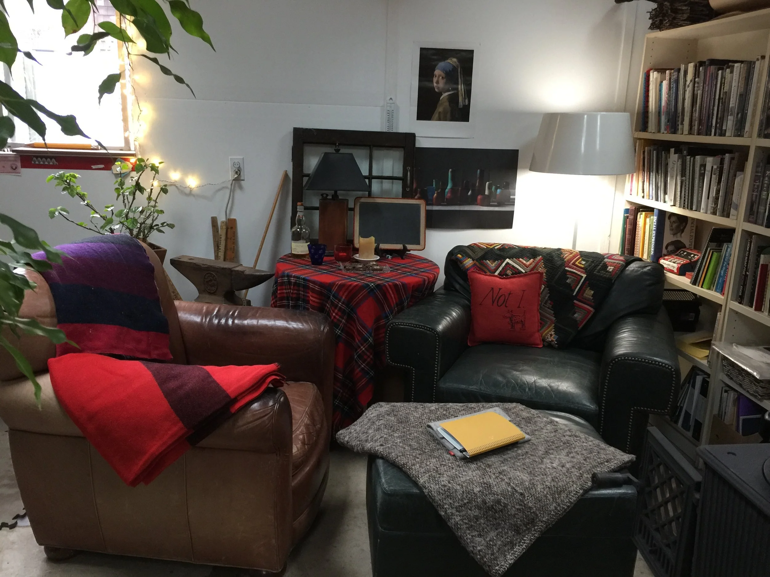 The planning and wood stove watching area of my studio. 