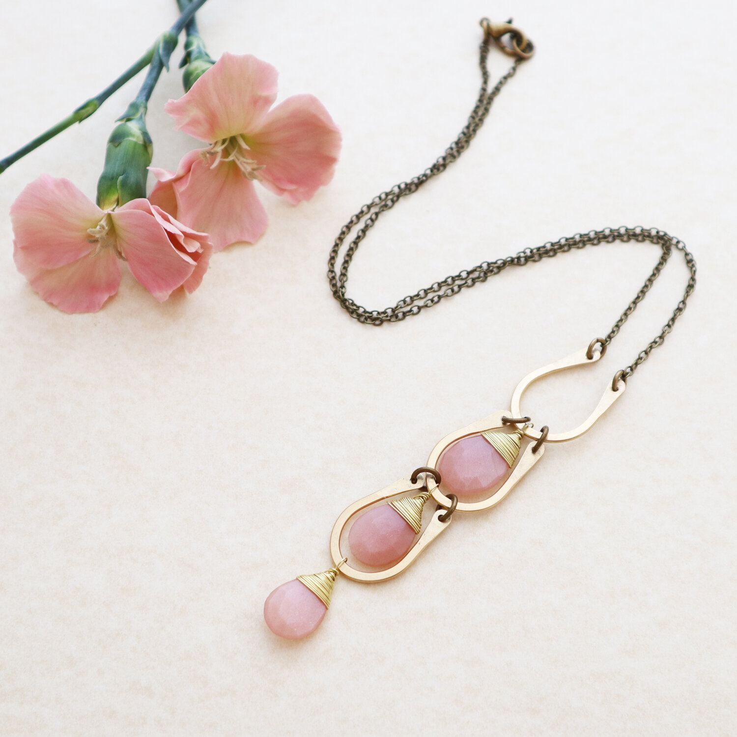Channels Necklace Peach Moonstone — Tangleweeds