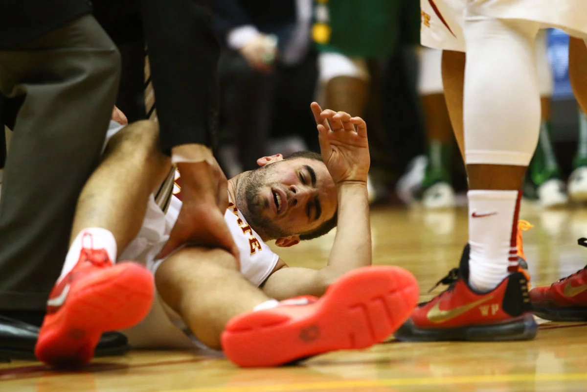 Iowa State senior forward Georges Niang goes down with what was thought to be a knee injury during the game against North Dakota State University. In a later press conference, Niang stated that it was actually just a charlie horse. "I probably overr…