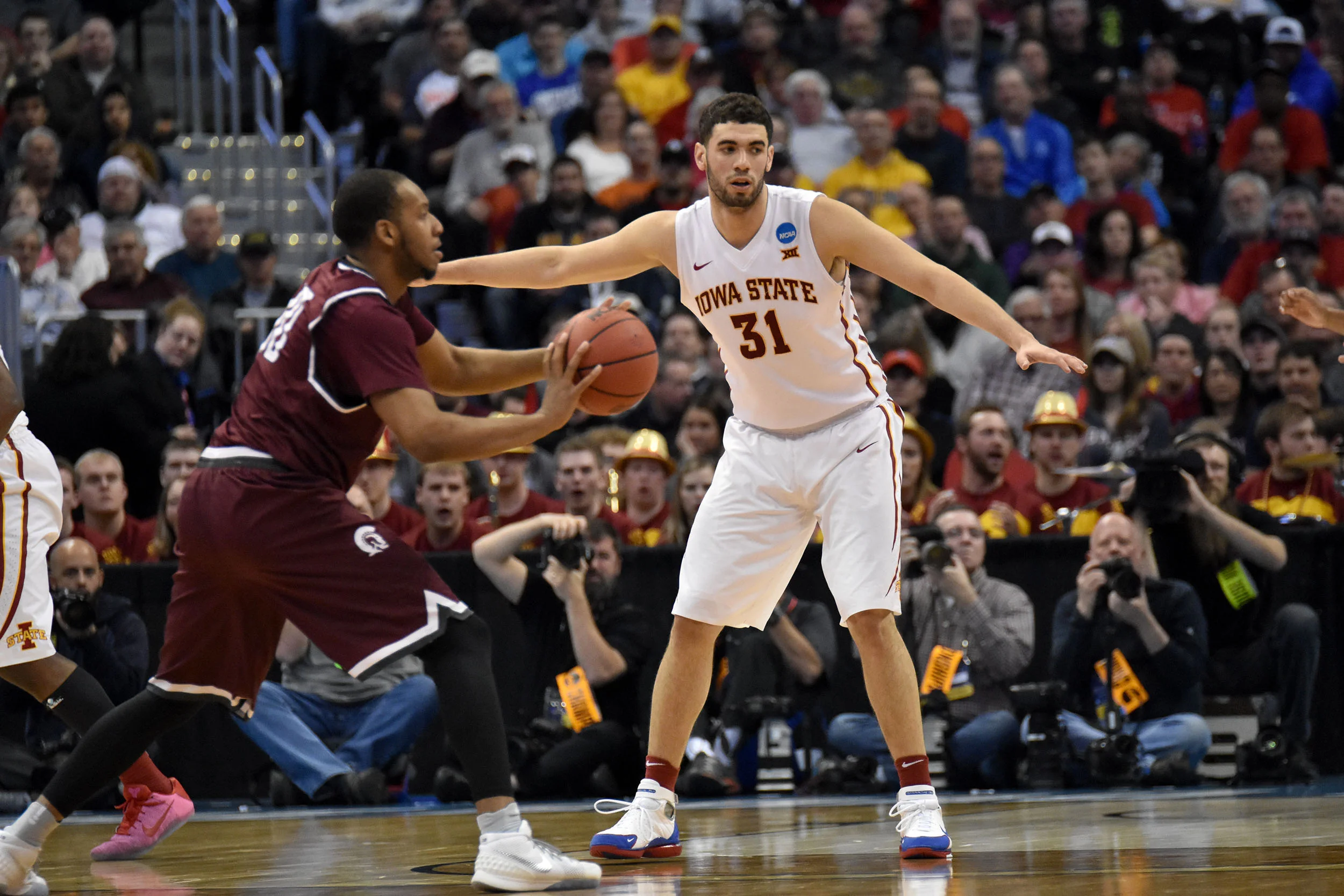 ISU senior Georges Niang plays defense during the Cyclones' second round NCAA Tournament game against Little Rock at the Pepsi Center in Denver. Iowa State beat Little Rock 78-61, earning their second Sweet 16 berth in the past three seasons. The Cy…