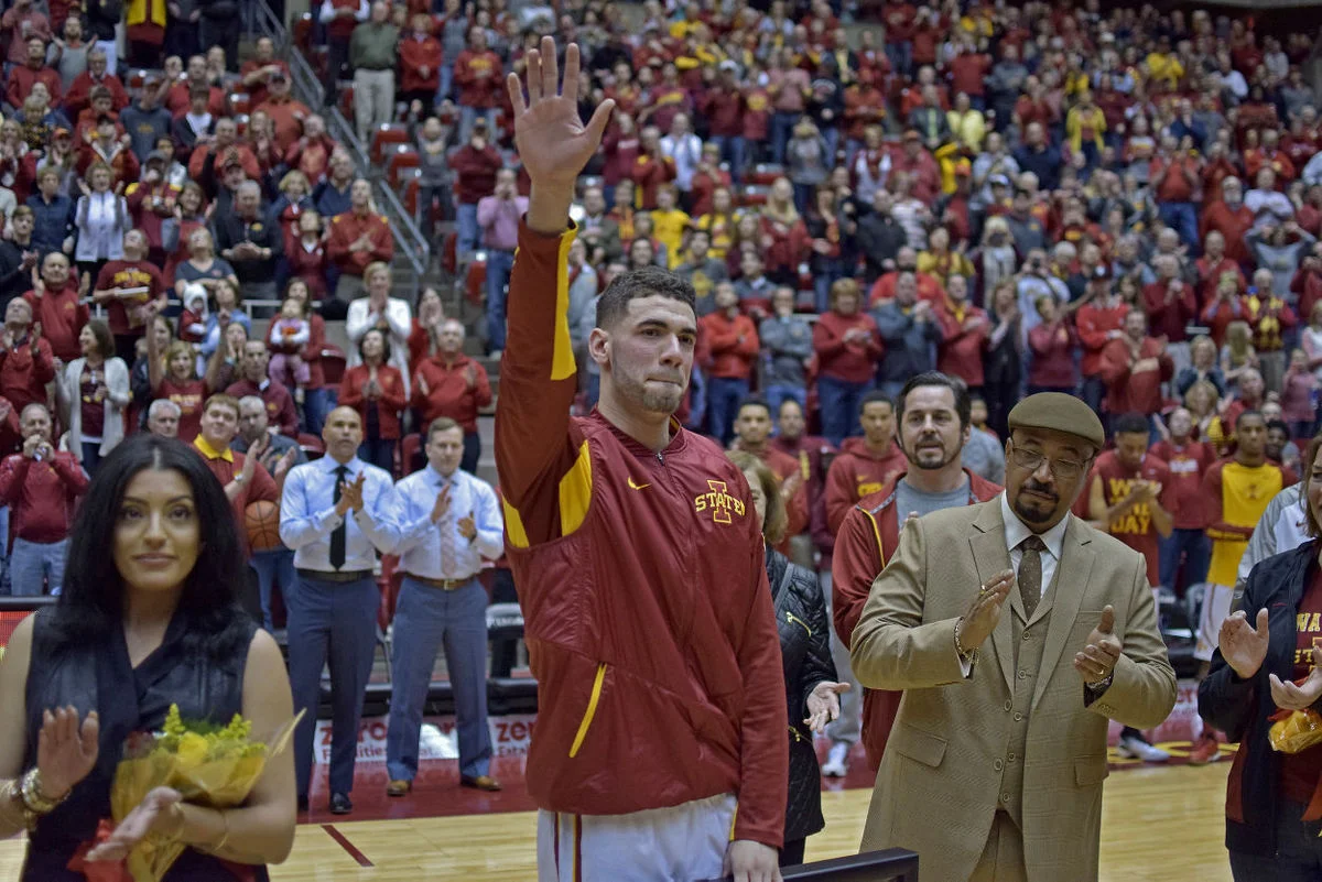 Georges Niang waves to the crowd at Hilton Coliseum one final time. Photo by: Ryan Young/Iowa State Daily
