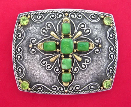 Signed Mona Van Riper Turquoise & Sterling Silver Belt Buckle & Leath… Signed Mona Van Riper Turquoise & Sterling Silver Belt  main image 2