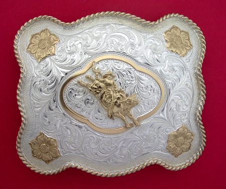 Crumrine Golden Bull Riding Fibbia per cintura Western Buckle Cowboy USA 