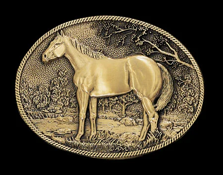Vintage Solid Brass Western Horse Portrait Plaque in Cream Belt Buckle Vintage Award Design Medals Solid Brass Belt Buckle Horse  main image 2