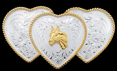 Beautiful Zeppa Artisan Handmade Metal Three Horses Belt Buckle Attitude Tri-Tone Team Roper Belt Buckle – Skip main image 3