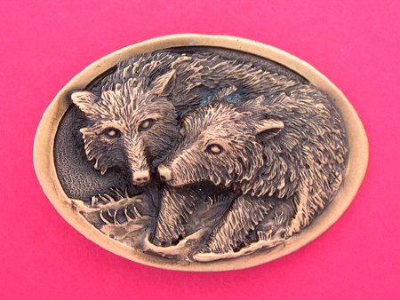 Brass Two Wolves Buckle