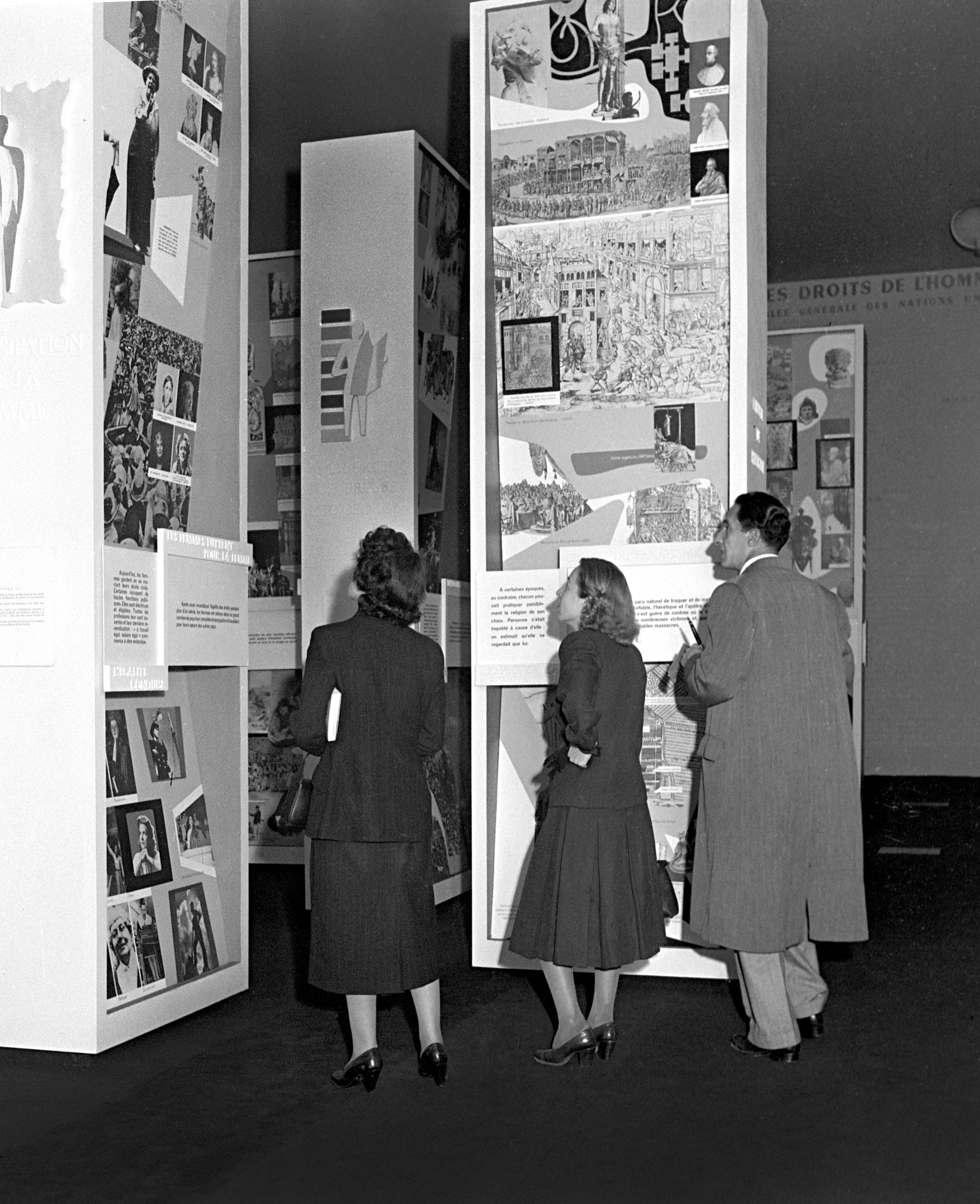 Installations at The Human Rights Exhibition, Musée Galliéra, Paris, 1949.