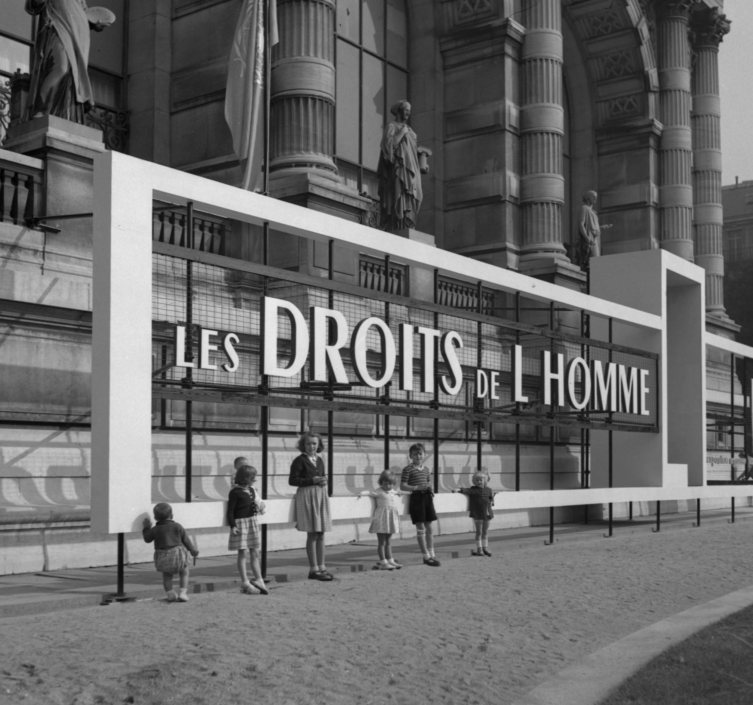 Facade of Musée Galliéra during the Human Rights Exhibition, Paris, 1949.