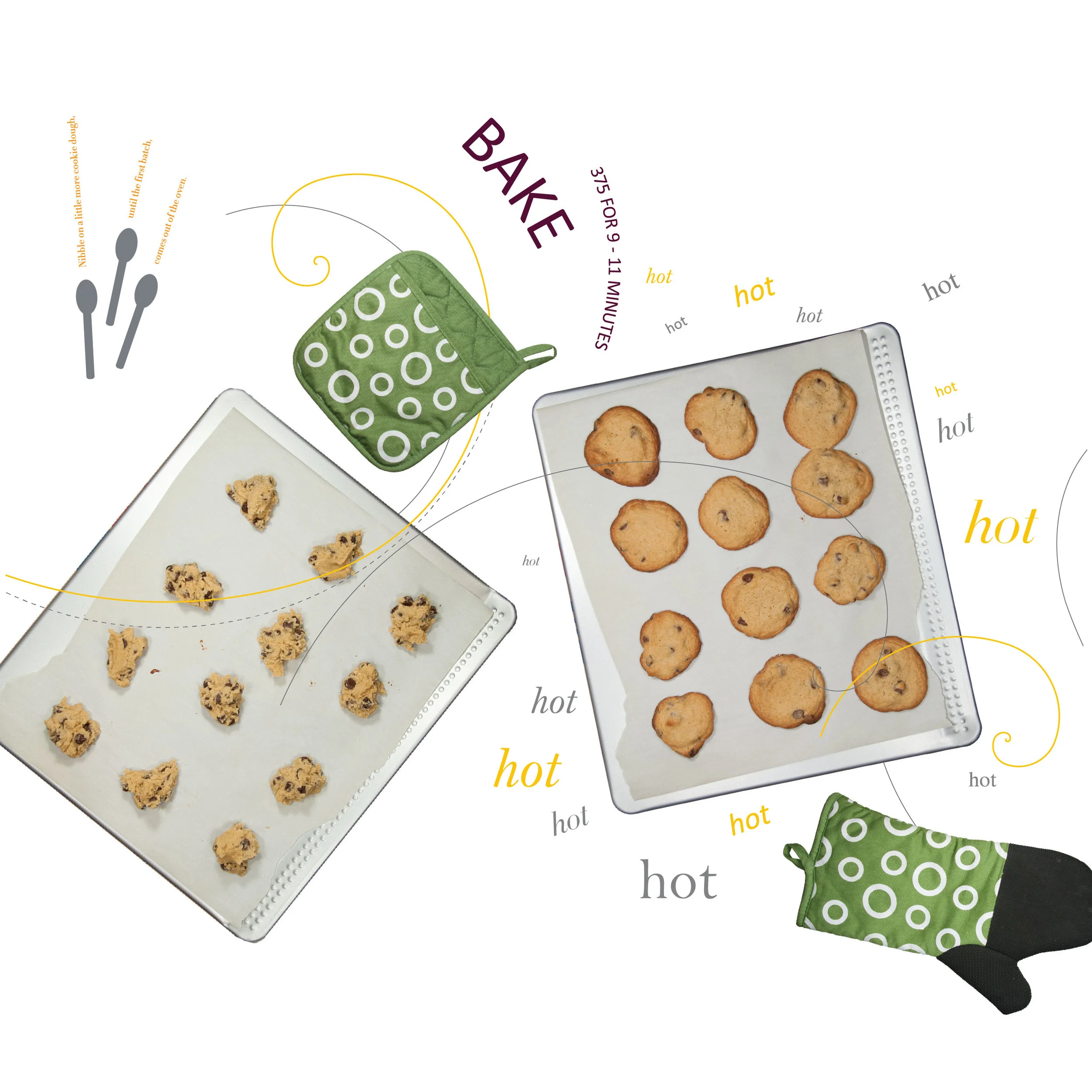 Detail of the raw and baked cookies.