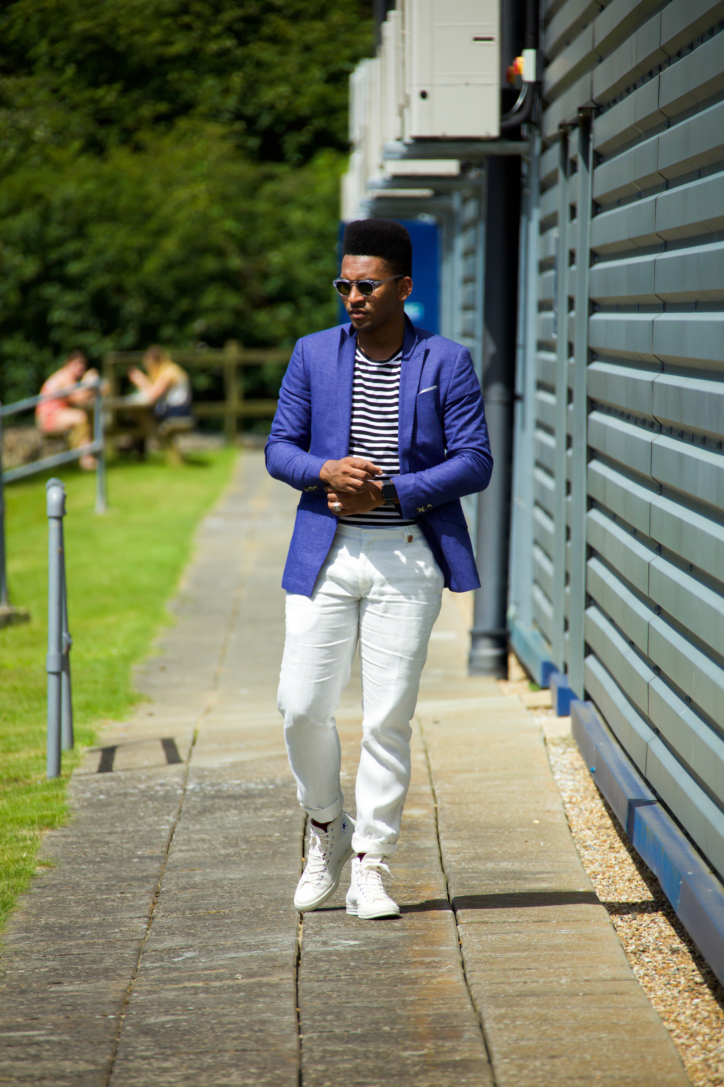 Blue summer suit blogger london