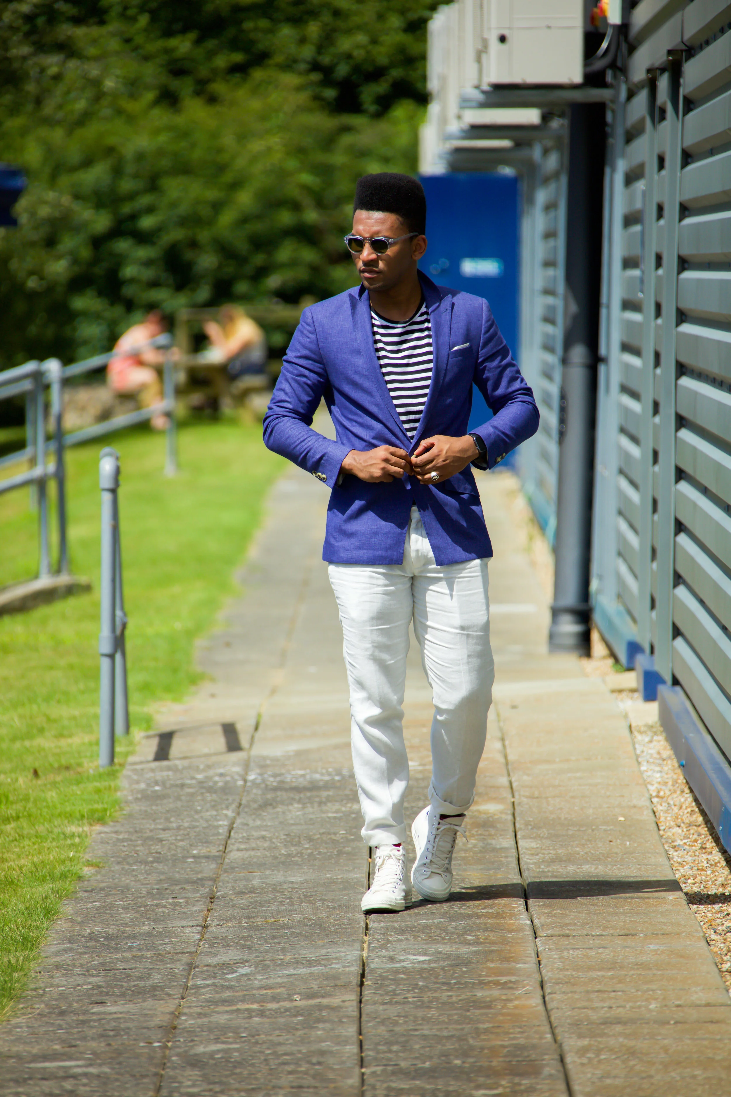 Blue summer suit blogger london