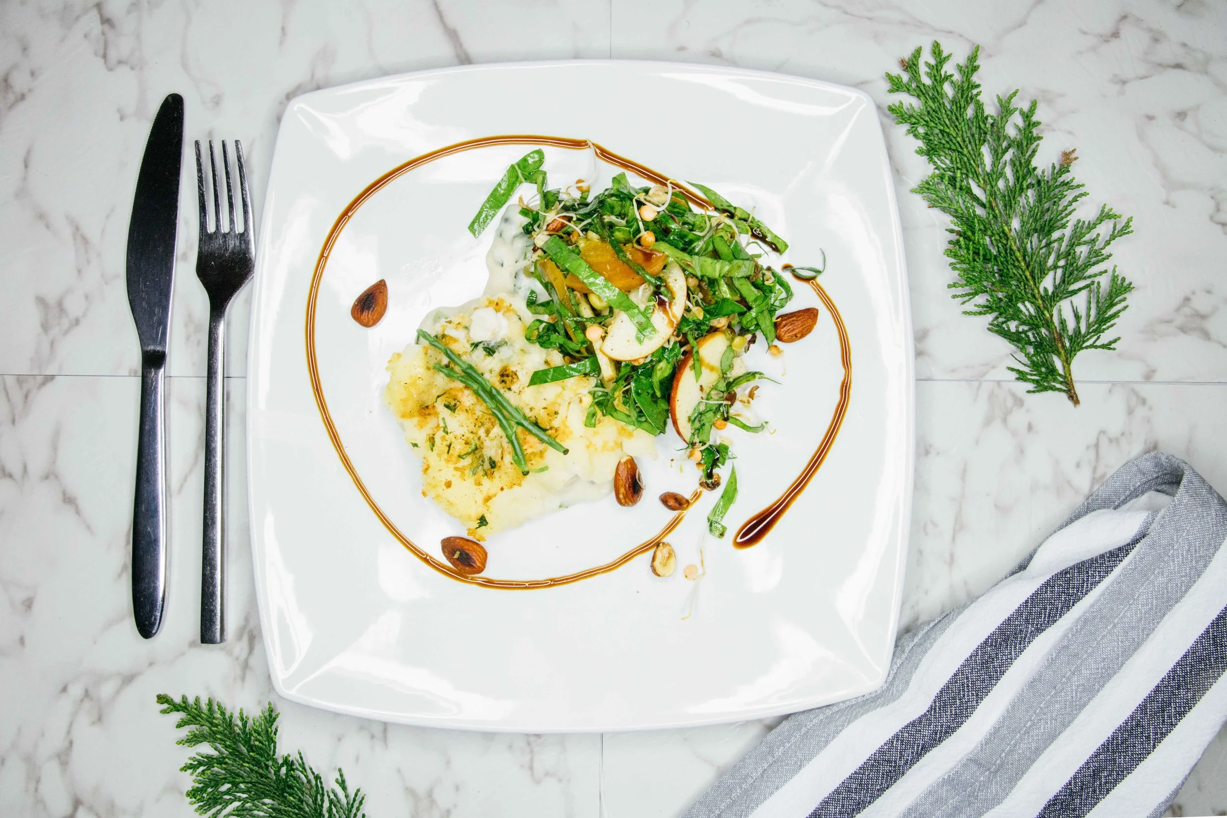 Charlie Bigham's Fish Pie With Spinach and White Beetroot Salad