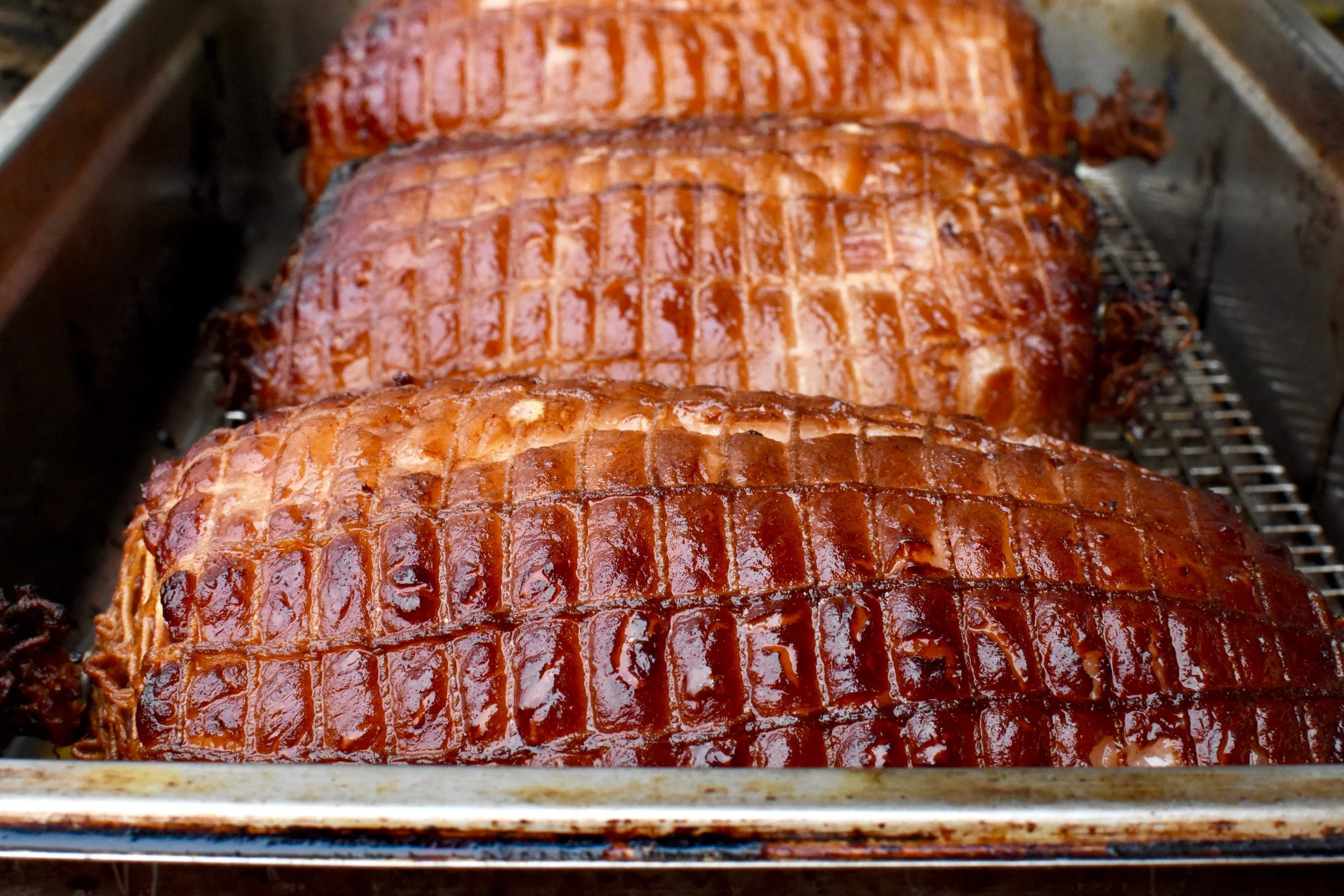 sweet dry-cured easter hams out of oven.jpg