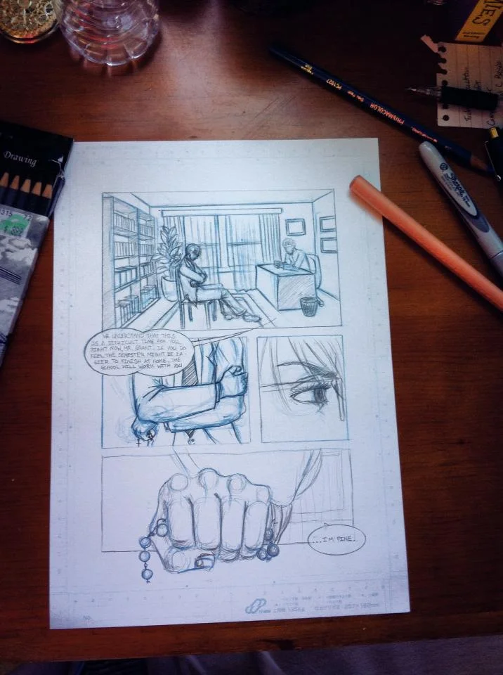 Rough draft of page one of my comic about the Bishop.