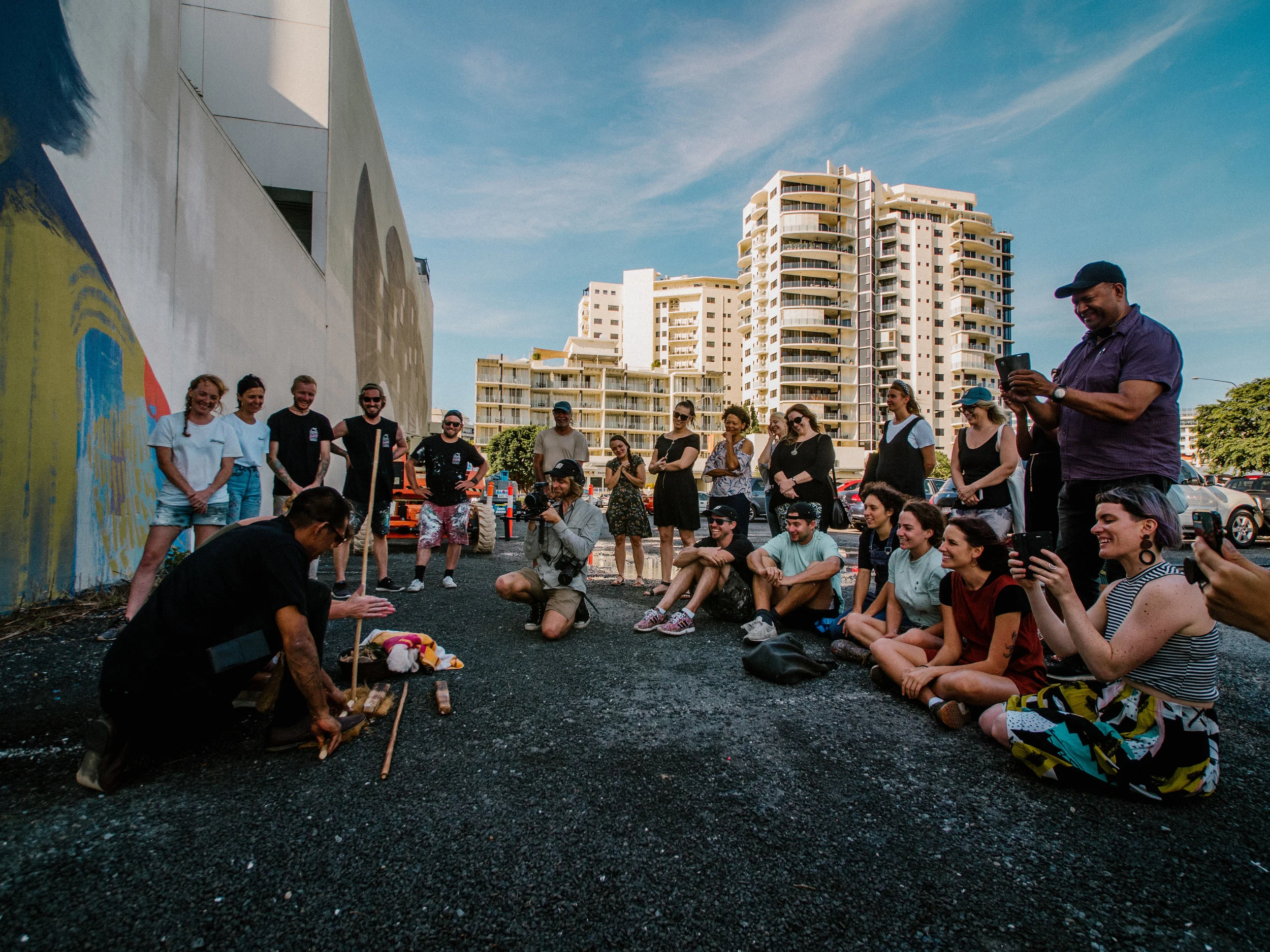 Traditional smoking ceremony / blessing of Claire Foxtons work.