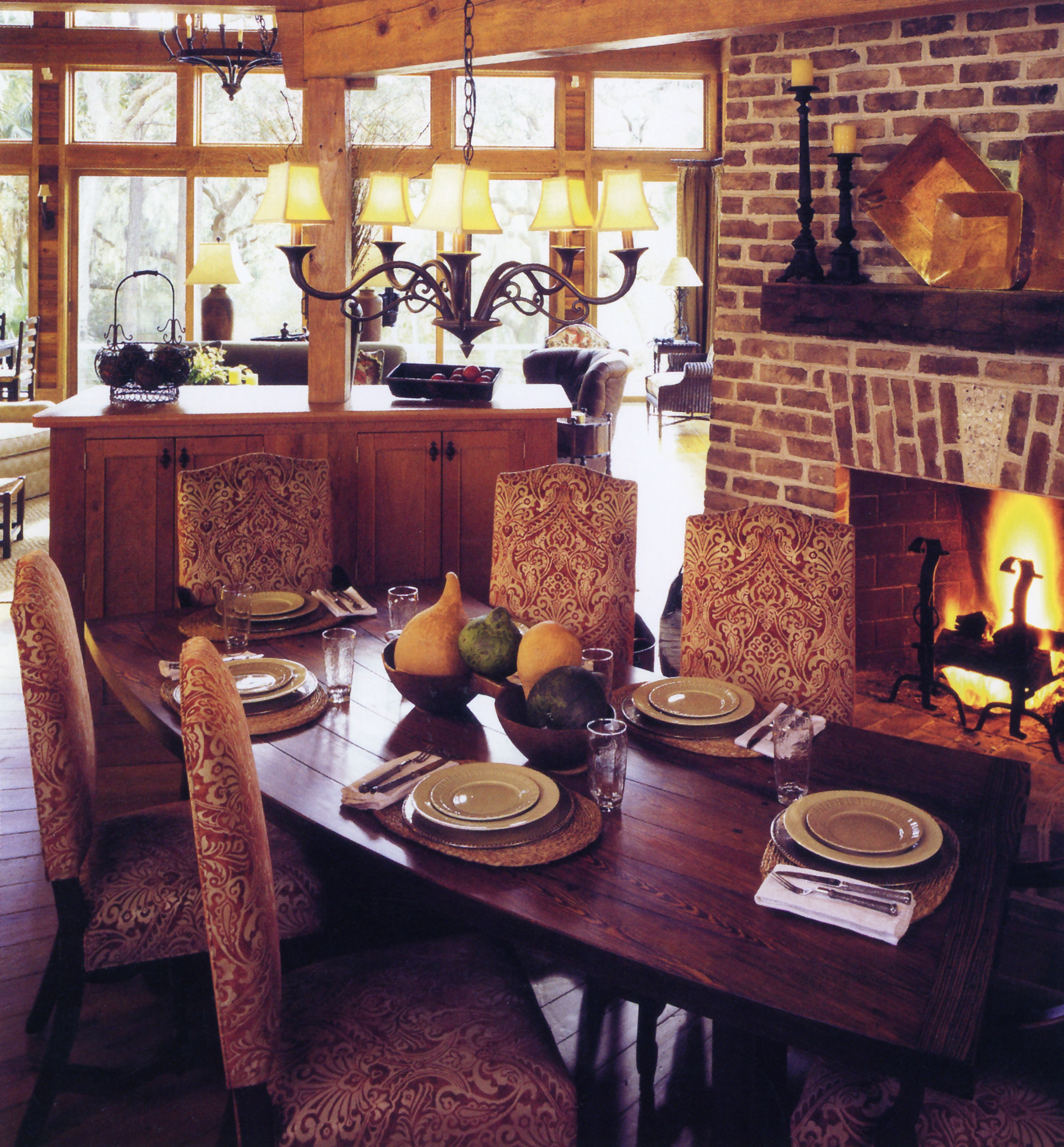 Curved Heart Pine Trestle Table | Brays Island, SC Made from reclaimed heart pine designed to match the unique curve of the room.