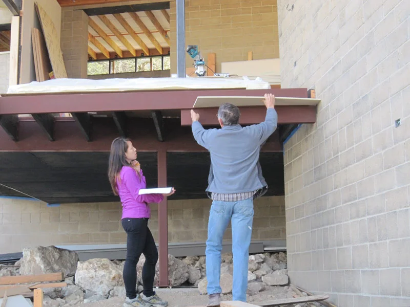 David and Juliet mocking up the front stairs