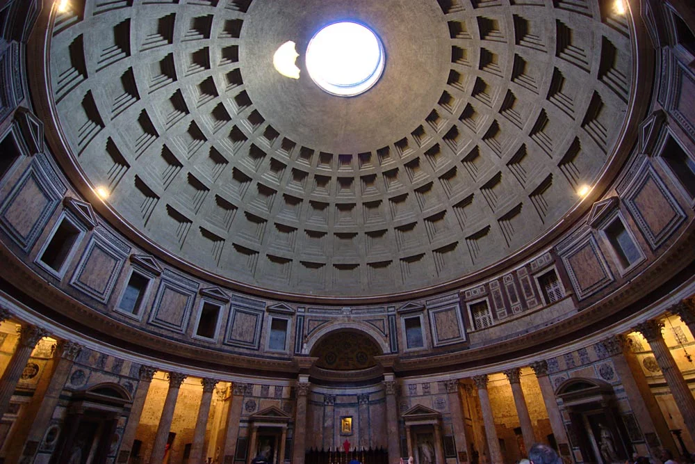 The ceiling of the Pantheon in Rome - still today the largest unreinforced concrete dome - still standing 2,000 years later. Image credit Biker Jun used with permission of Creative Commons Attribution-ShareAlike 2.0 Generic license.