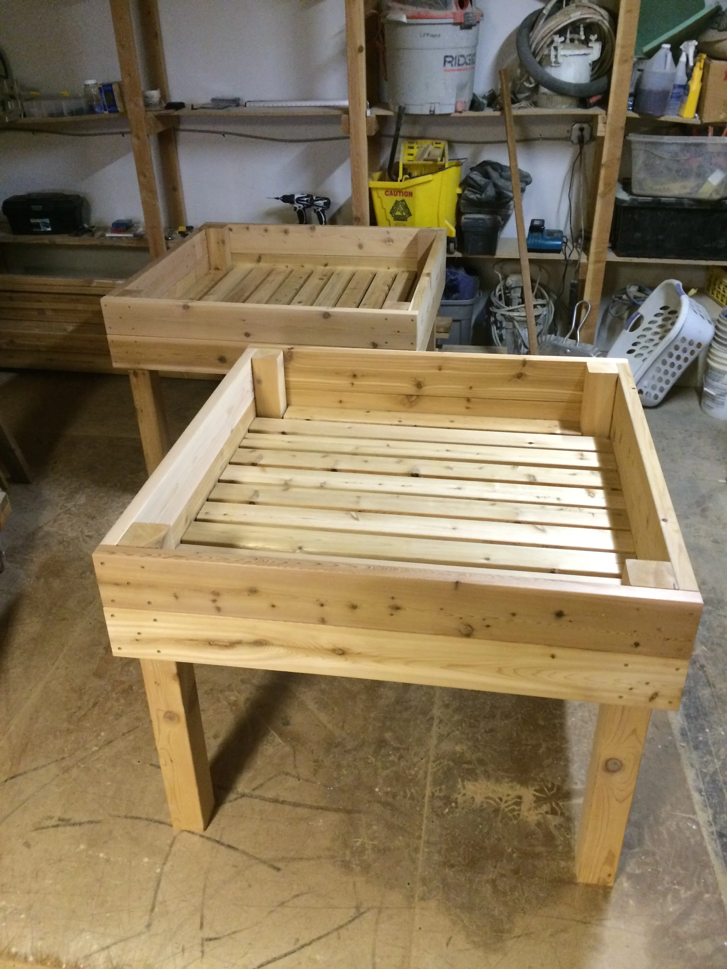 Nearly completed elevated raised garden beds