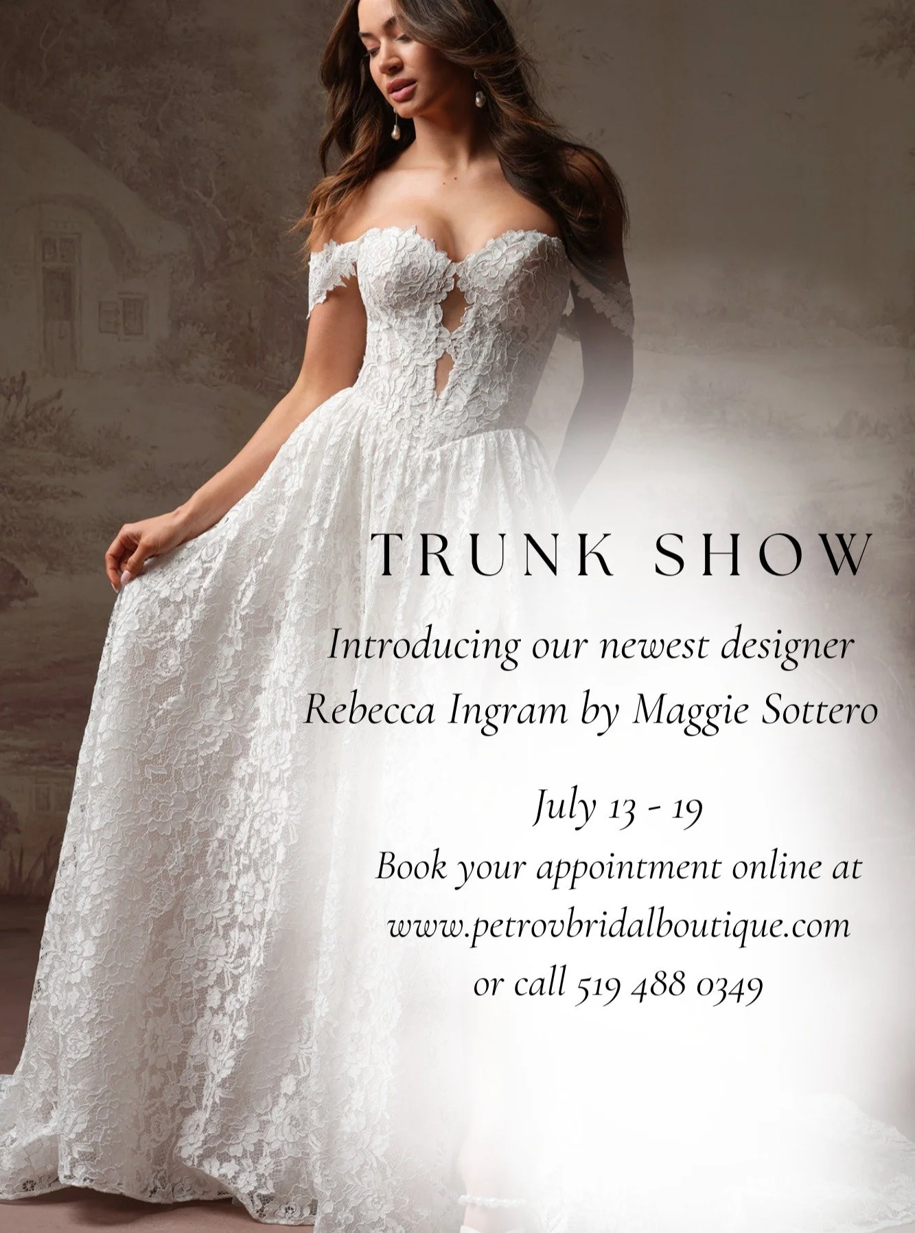 I'm excited to announce an upcoming Trunk Show featuring the newest designer at the boutique, Rebecca Ingram by Maggie Sottero.

These gowns will be available for a limited time only. To secure your spot, please book your appointment online at www.pe
