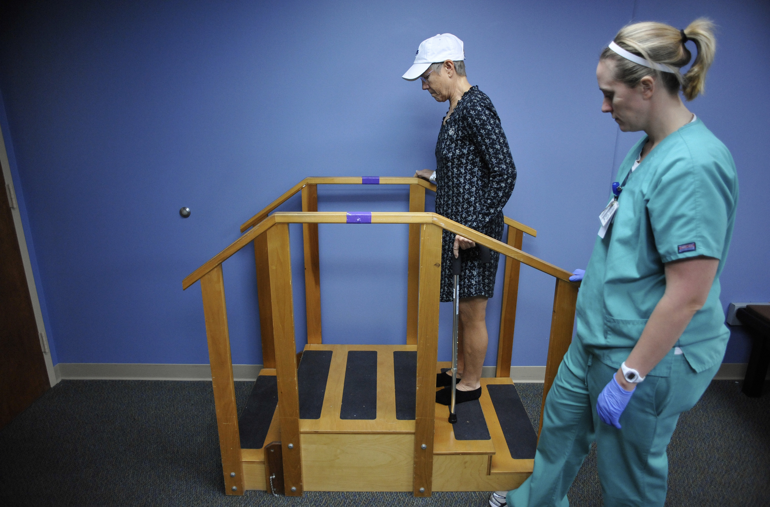 Learning to walk miniature stairs.