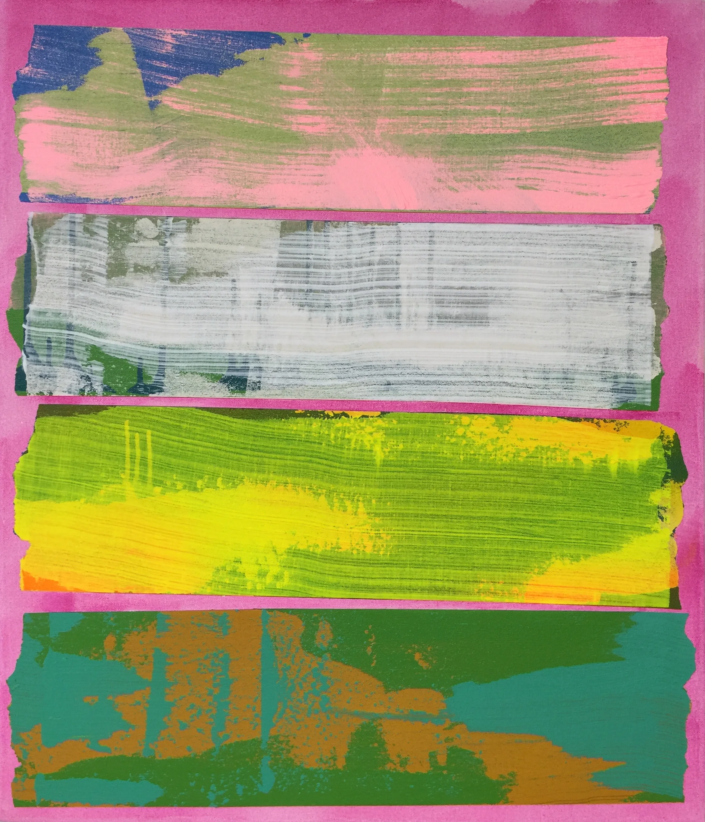 Untitled (Four Tapes), 2015, Acrylic and Flashe on canvas, 32"x24"